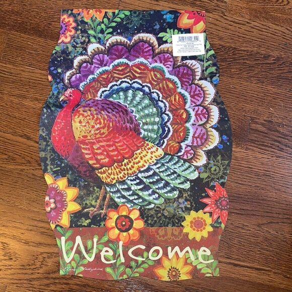 Evergreen Fancy Folk Turkey Thanksgiving “Welcome” garden flag - Picture 2 of 5